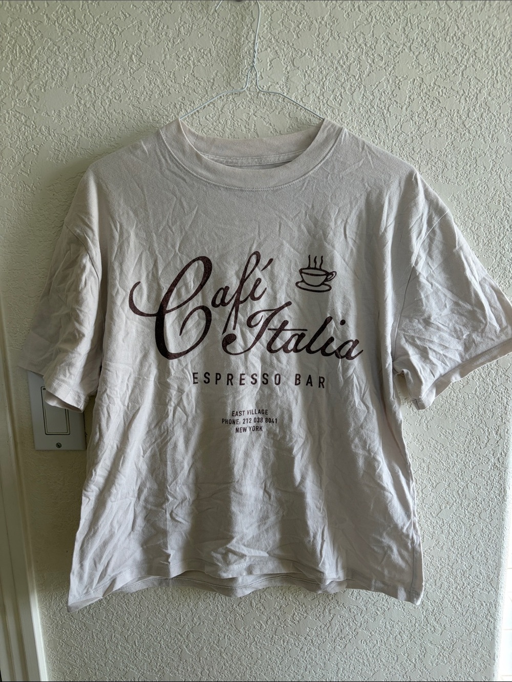 Abercrombie Cafe Italia Espresso Bar Graphic Tee - Cream with Brown Print